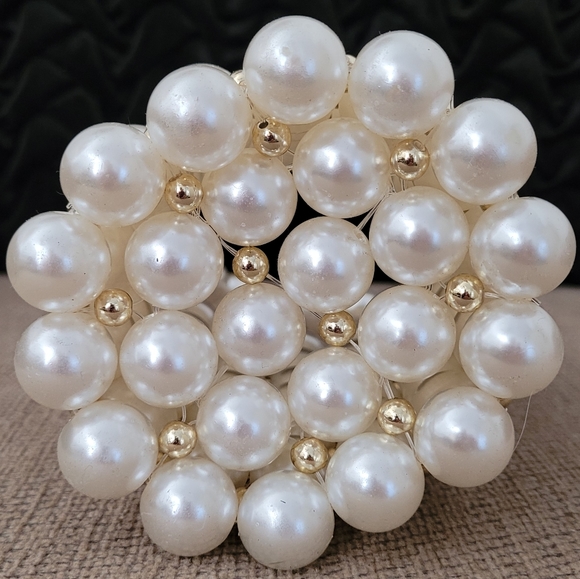 PEARL BUCKET HANDBAG  BEADED HANDHELD - Picture 3 of 3